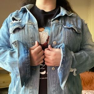 Distressed Jean Jacket Plus Size 2X